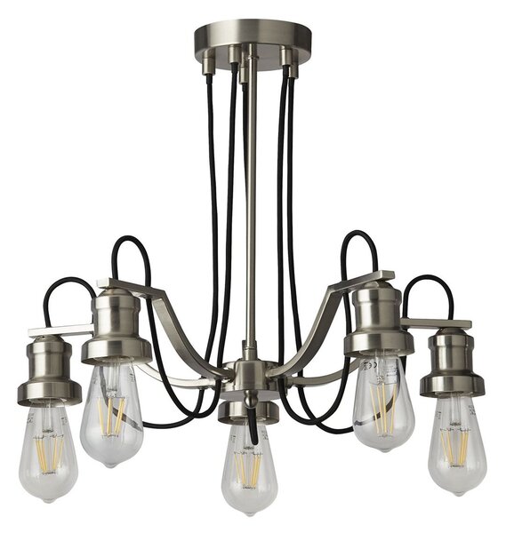 Lampadario Contemporaneo Olivia Acciaio Argento 5 Luci E27