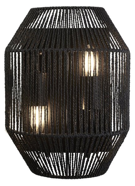 Applique Contemporanea Vimini Acciaio Nero Tessuto 2 Luci E27