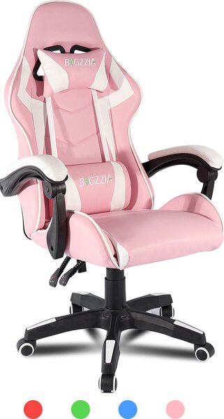 Sedia da ufficio Bigzzia, sedia da gioco, poltrona da gioco, sedia da scrivania, design ergonomico con cuscino, fino a 110 kg, rosa