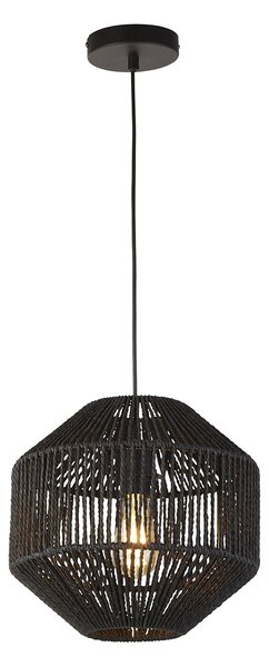 Sospensione Contemporanea Vimini Acciaio Nero Tessuto 1 Luce E27
