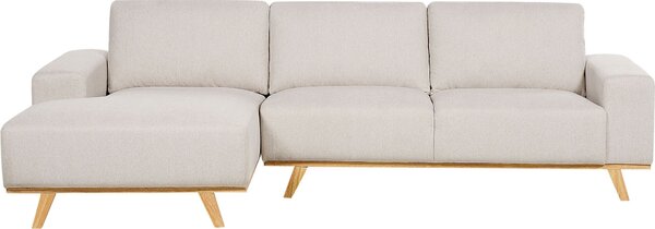 BELIANI Divano ad angolo beige 3 posti imbottitura in poliestere gambe in legno cuscini design moderno