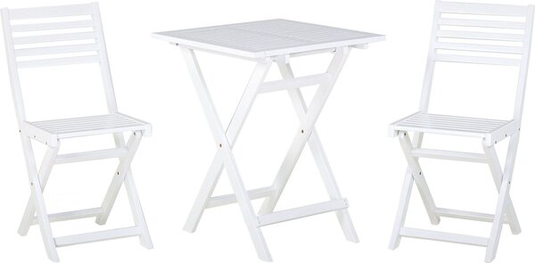 BELIANI Set da bistrot 3 pezzi luce in legno massiccio di acacia bianco design pieghevole a doghe Scandinavo moderno