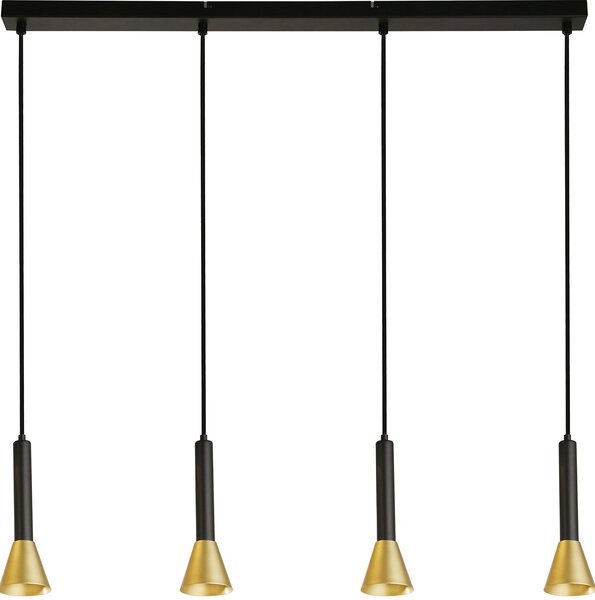 Lampadario Moderno Signal Acciaio Nero Oro 4 Luci Gu10