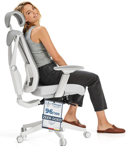Sedia ergonomica - Supporto lombare - Schienale in mesh - Grigio - Regolabile per smart working e ufficio