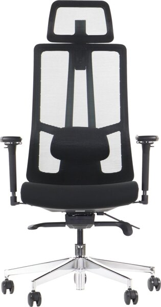 Sedia da ufficio girevole ergonomica AKCENT/M PLUS, base cromata, braccioli regolabili, seduta scorrevole (avanti-indietro), nero