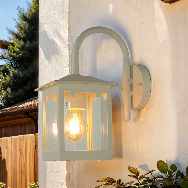 Robusta lampada da parete crema E27 fino a 60 watt 230V lampada da parete a forma di lanterna in metallo lampada da giardino patio sentiero illuminazione esterna