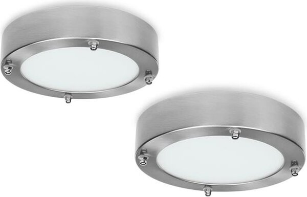 Plafoniere rotonde per il bagno in SET di 2 con LED 12W, acciaio e vetro, IP44