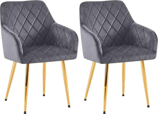 Set di 2 sedie da pranzo - sedute in velluto - posizione di seduta confortevole, fino a 150 kg | Colore: grigio scuro. Materiale della struttura: oro metallizzato