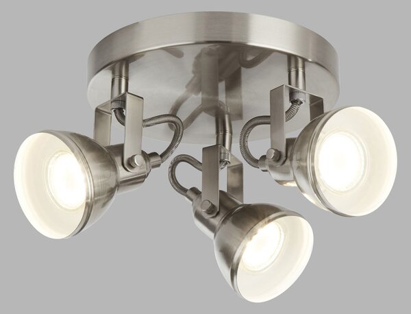 Plafoniera Tonda Contemporanea Focus Spot Acciaio Argento Bianco 3 Luci Gu10