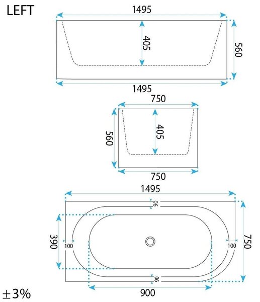 Vasca bagno Rea Orion Left 150cm