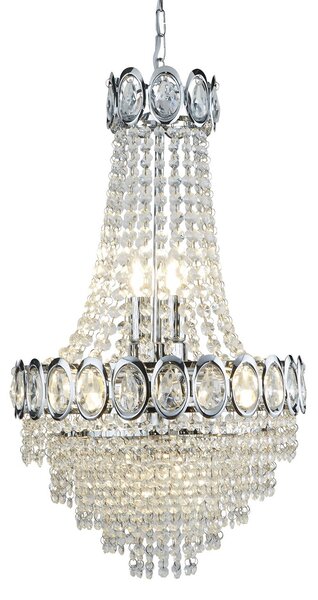 Lampadario Classico Louis Phillipe Acciaio Cromo Vetro 6 Luci E14