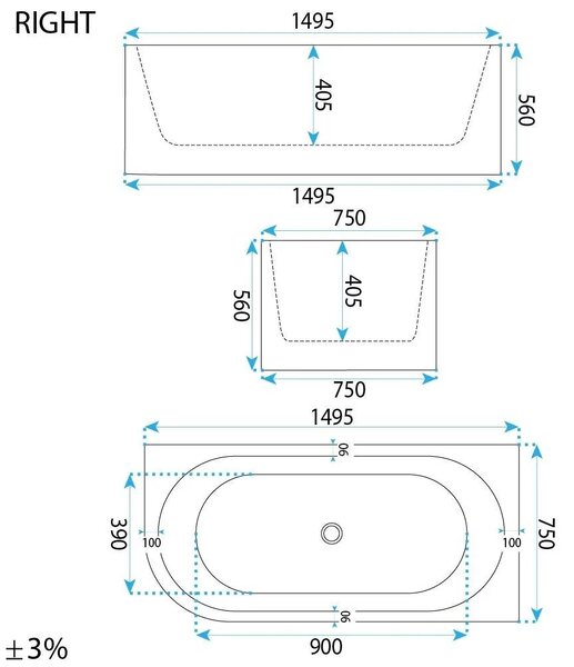 Vasca bagno Rea Orion Right 150cm