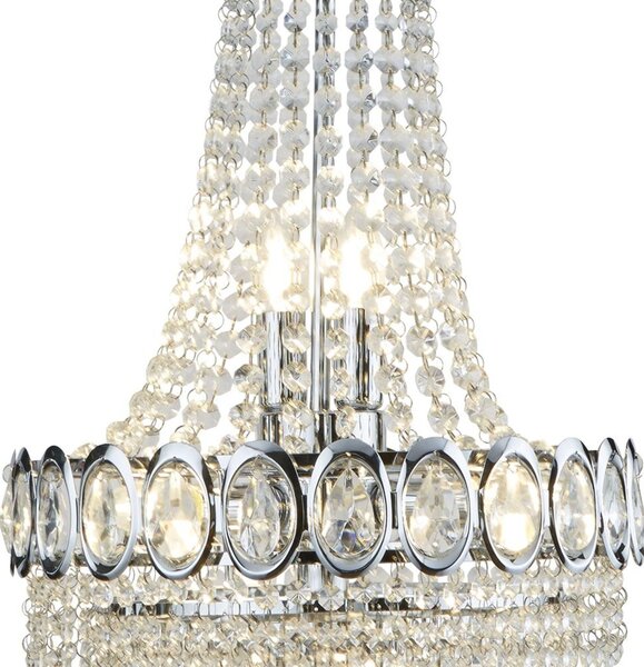 Lampadario Classico Louis Phillipe Acciaio Cromo Vetro 6 Luci E14
