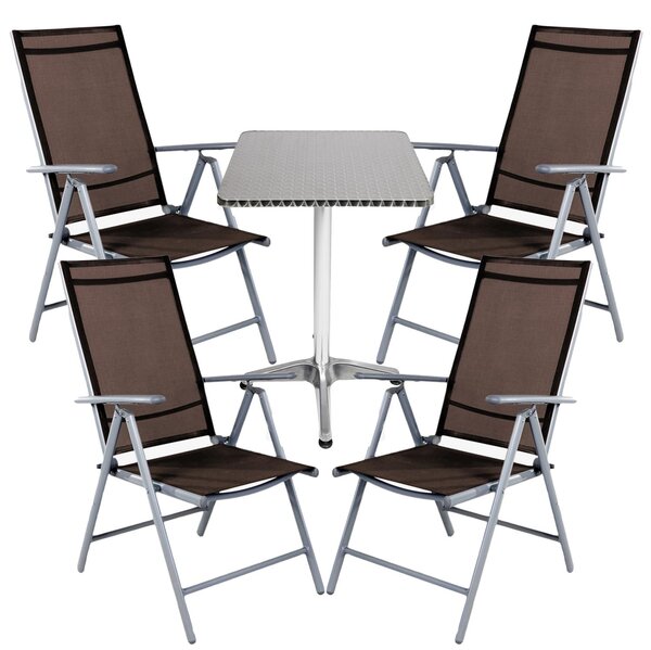 Set da tavolo da bistrot, 5 pezzi, in alluminio - tessuto/marrone cioccolato