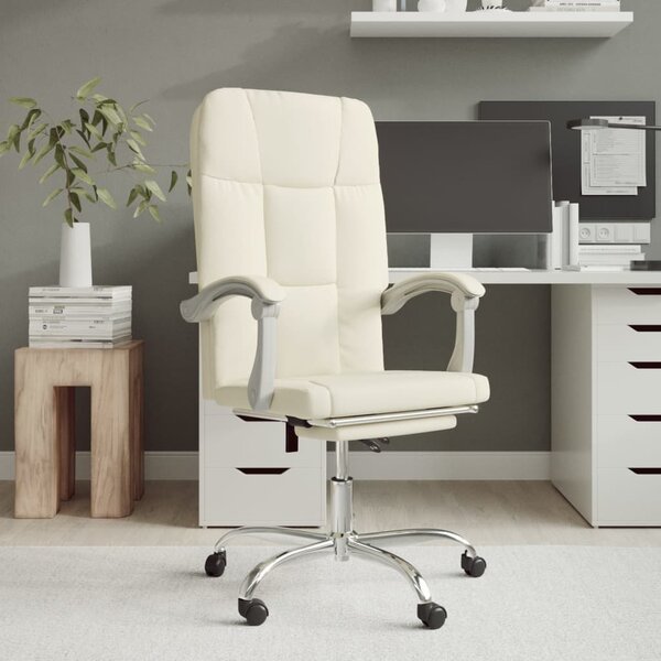 The Living Store Sedia da ufficio con funzione reclinabile in ecopelle crema