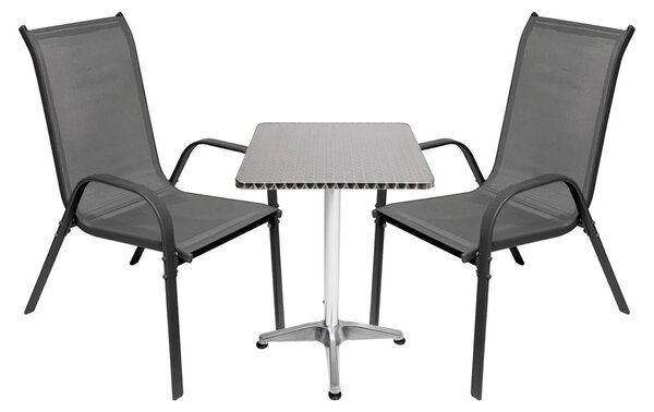 Set da giardino da bistrot, composto da: tavolo e 2 sedie impilabili, dimensioni 60x60x70 cm