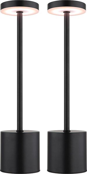 Set di 2 lampade da tavolo a LED, metallo, nero, dimmer touch, batteria ricaricabile, H 34,3 cm
