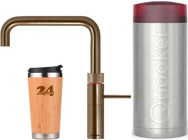 "QUOOKER FUSION Square COMBI+ B ottone patinato 100°C miscelatore (22+FSPTN)" Miscelatore per lavello con funzione di acqua bollente a 100°C Inclusa tazza termica