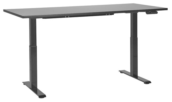 BELIANI Scrivania regolabile in altezza, piano nero, struttura in acciaio nero, 180 x 80 cm, regolazione elettrica dell'altezza, per uffici moderni