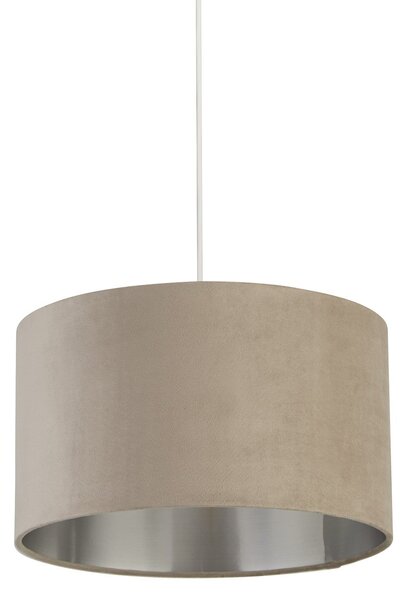Sospensione Contemporanea Tamburo Tessuto Argento Tortora 1 Luce D38Cm