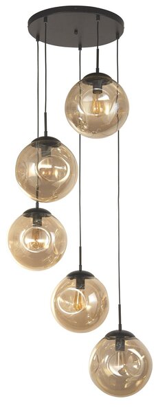 Lampadario Contemporaneo Punch Acciaio Nero Vetro 5 Luci E27