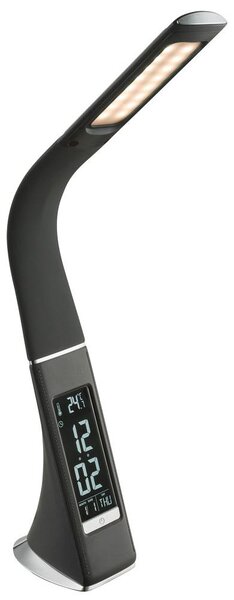 Lampada da tavolo a LED, grigia, touch dimmer, orologio, sveglia, flexo, H 50 cm