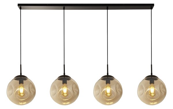 Lampadario Contemporaneo Punch Acciaio Nero Vetro 4 Luci E27