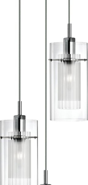 Lampadario Contemporaneo Duo 1 Acciaio Argento Vetro Cromo 3 Luci E14