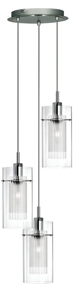 Lampadario Contemporaneo Duo 1 Acciaio Argento Vetro Cromo 3 Luci E14