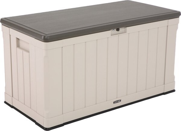 Lifetime Contenitore da giardino in plastica Harmony 440 L Contenitore per cuscini e baule da giardino Grigio chiaro 64x128x67 cm