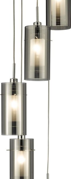 Lampadario Contemporaneo Duo 2 Acciaio Argento Cromo 5 Luci E14