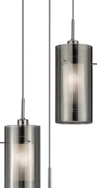 Lampadario Contemporaneo Duo 2 Acciaio Cromo Vetro Argento 3 Luci E14