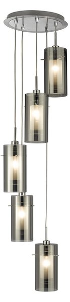 Lampadario Contemporaneo Duo 2 Acciaio Argento Cromo 5 Luci E14