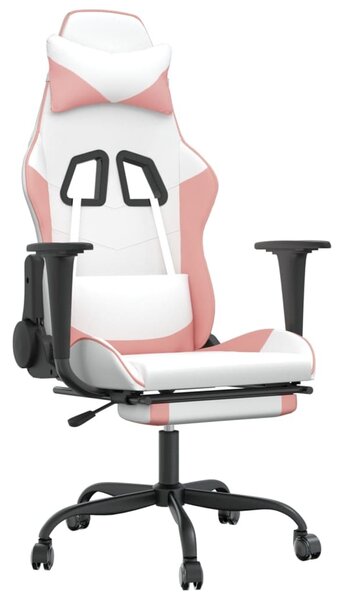 VidaXL Sedia da gioco con poggiapiedi in ecopelle bianca e rosa