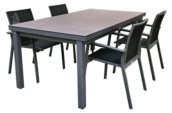 Set di 5 mobili da giardino in alluminio antracite Tavolo allungabile 180-240 cm con 4 sedie impilabili