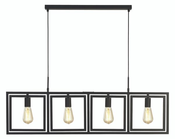 Lampadario Contemporaneo Plaza Acciaio Nero 4 Luci E27