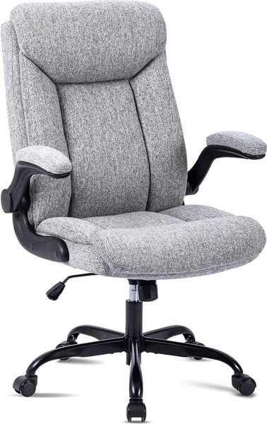 Sedia per computer, sedia da scrivania, sedia da lavoro girevole con bracciolo ribaltabile, regolabile in altezza, comoda per l'ufficio, la casa, il gioco (tessuto grigio)