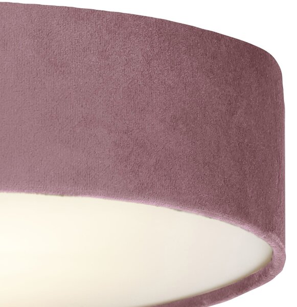 Plafoniera Contemporanea Tamburo Acciaio Rosa Tessuto Bianco 2 Luci E27