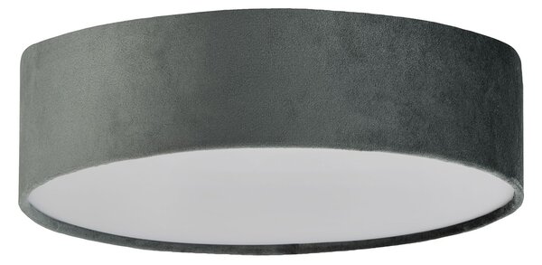 Plafoniera Contemporanea Tamburo Acciaio Grigio Tessuto Bianco 2 Luci E27
