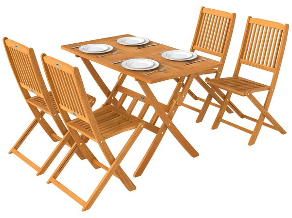 Set da giardino Outsunny in legno di acacia, composto da 5 pezzi: tavolo con 4 sedie pieghevoli