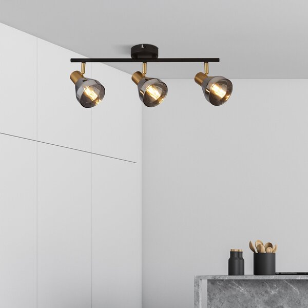 Plafoniera Industrial-Nordico Westminster Acciaio Nero Fumè 3 Luci E14