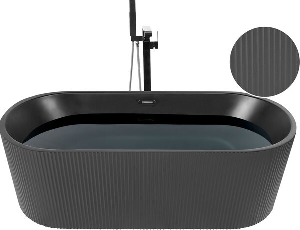 BELIANI Vasca da bagno ovale freestanding in acrilico nero opaco 170 x 80 cm finitura scanalata bagno in stile moderno
