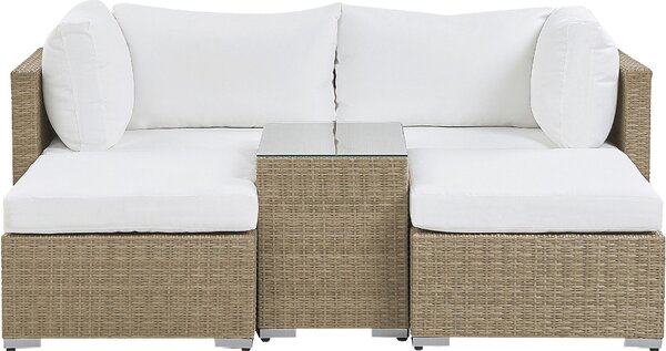 BELIANI Set da giardino con cuscini bianchi in polyrattan due sedie da giardino tavolo laterale