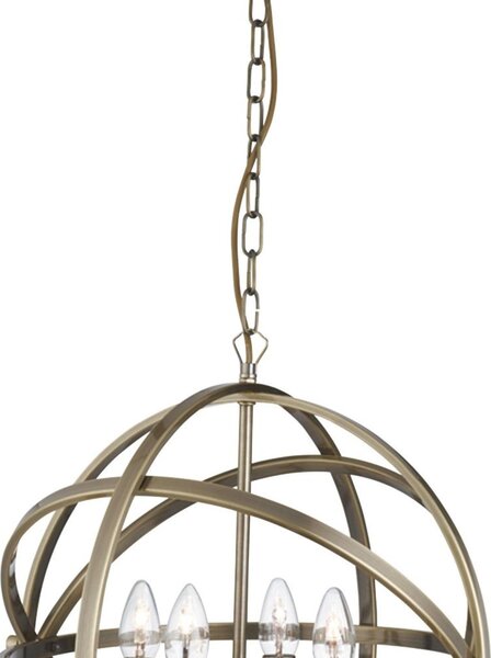 Lampadario Industrial-Nordico Orbita Acciaio Ottone 4 Luci E14