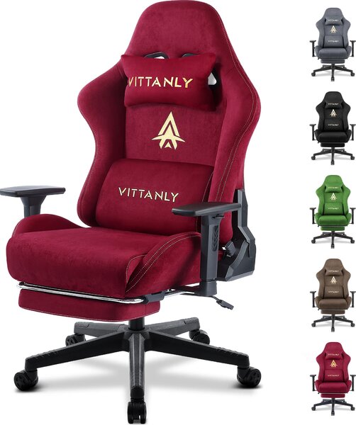 Sedia da gioco ergonomica, braccioli regolabili, schienale da 90° a 155°, rosso vino