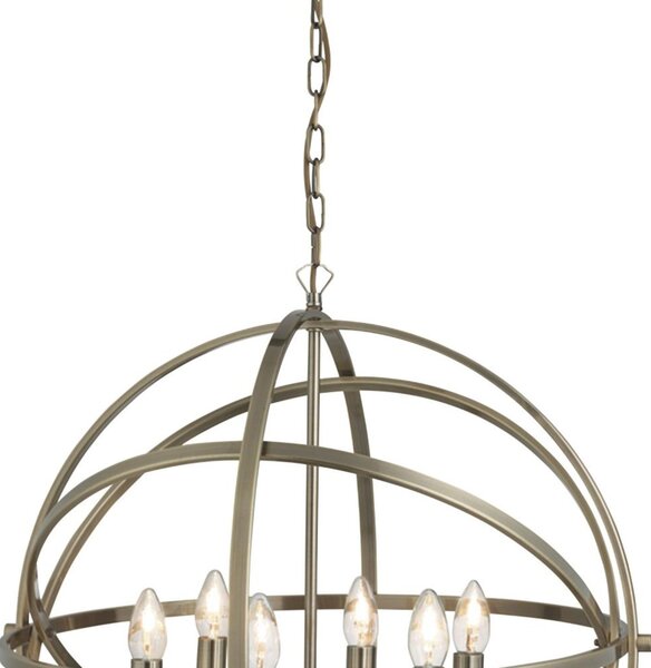 Lampadario Industrial-Nordico Orbita Acciaio Ottone 6 Luci E14