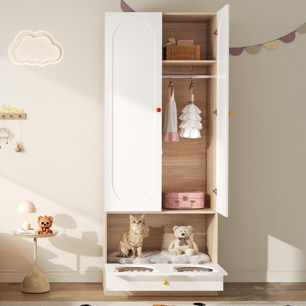 Armadio angolare Flieks Armadio con asta e ripiano, appendiabiti Armadio con letto per gatti, 80x50x200cm, bianco