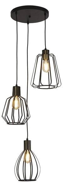 Lampadario Contemporaneo Senatore Acciaio Nero Ottone 3 Luci E27