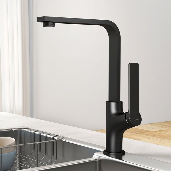 Rubinetto da cucina EMKE Rubinetto per lavello Miscelatore monocomando Lavello girevole a 360° Rubinetto da cucina con bocca piatta, ottone nero opaco