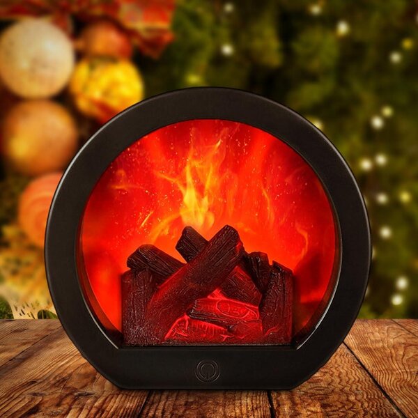 Camino elettrico decorativo - Effetto fiamma a LED, colore nero - 12x28x20 cm - Camino da tavolo autoportante